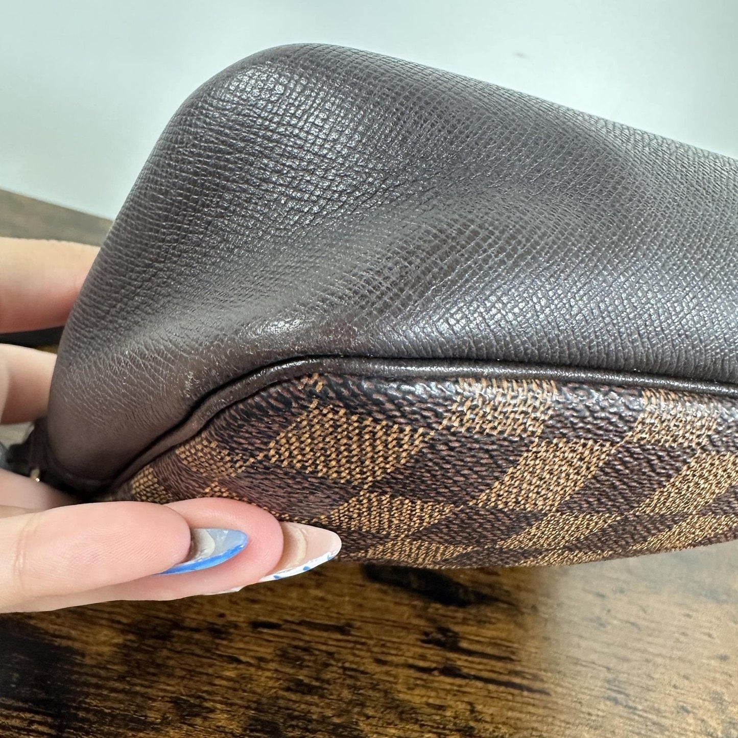 Louis Vuitton Damier Ebene Shoulder Bag Womens Small Brown Canvas Leather France