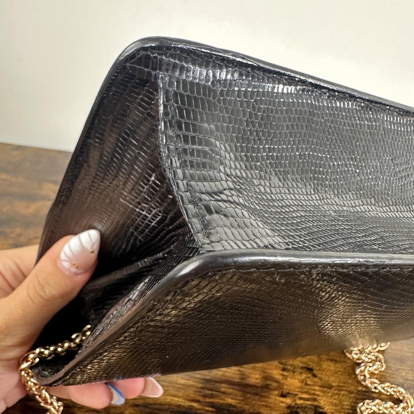 Gucci Lapis Lazuli Lizard Skin Vintage Bag Small Black Leather Italy