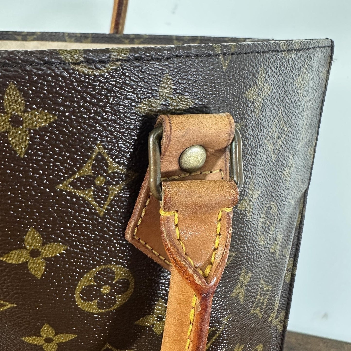 Louis Vuitton Vintage Sac Plat Tote Bag Large Brown Monogram Logo Canvas France