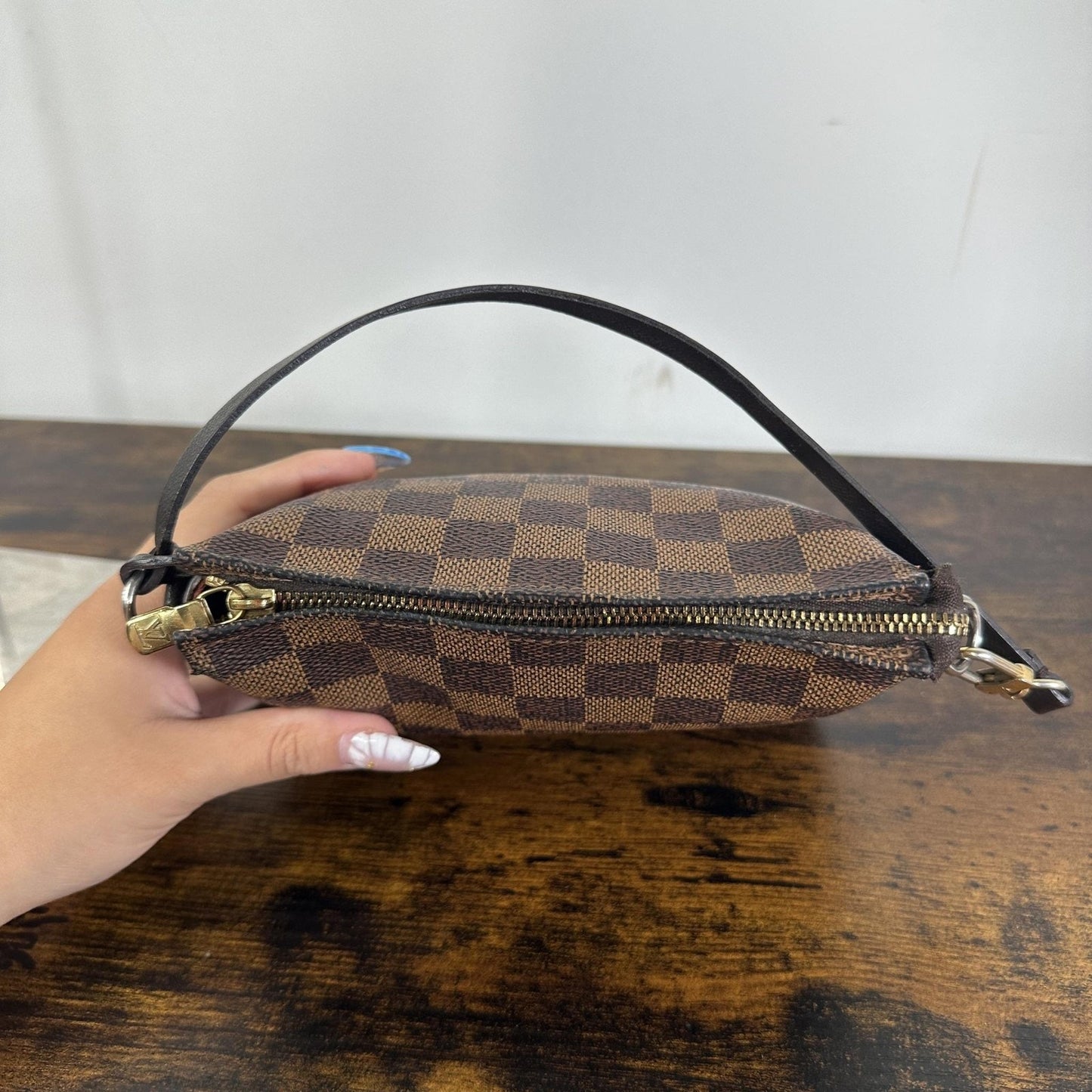 Louis Vuitton Damier Ebene Shoulder Bag Womens Small Brown Canvas Leather France