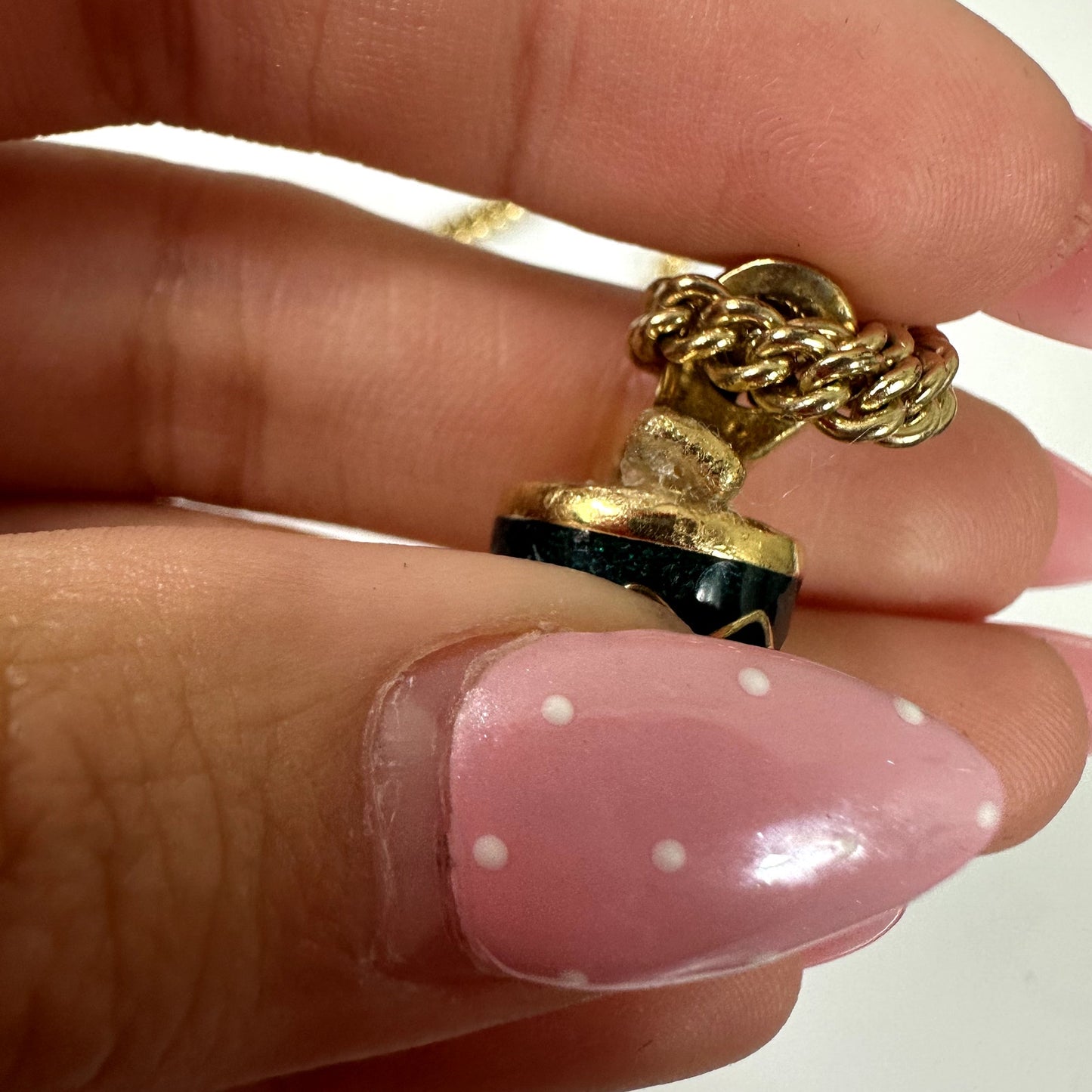 Vintage Burberrys Gold Tone Faux Pearl Enamel Pendant Necklace 24”