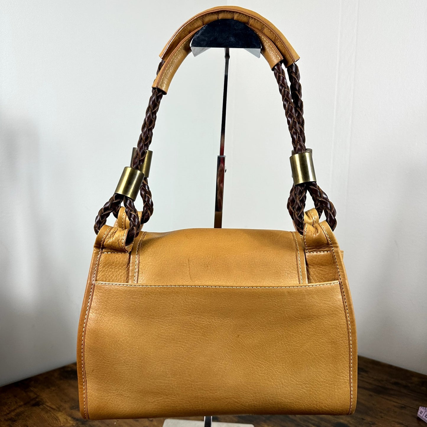 Chloe Ethel Braided Handle Shoulder Bag Purse Camel Tan Leather Vintage