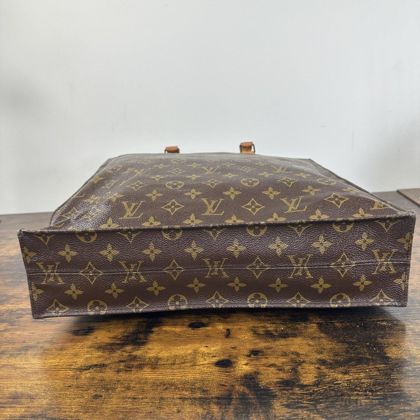 Louis Vuitton Vintage Sac Plat Tote Bag Large Brown Monogram Logo Canvas France