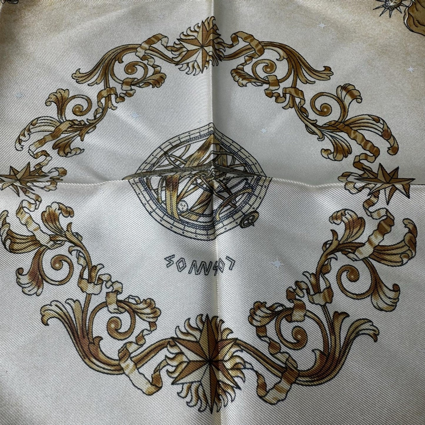 Hermes Vintage French Festival Hawaii Scarf Gold Silk Square France 16.5”