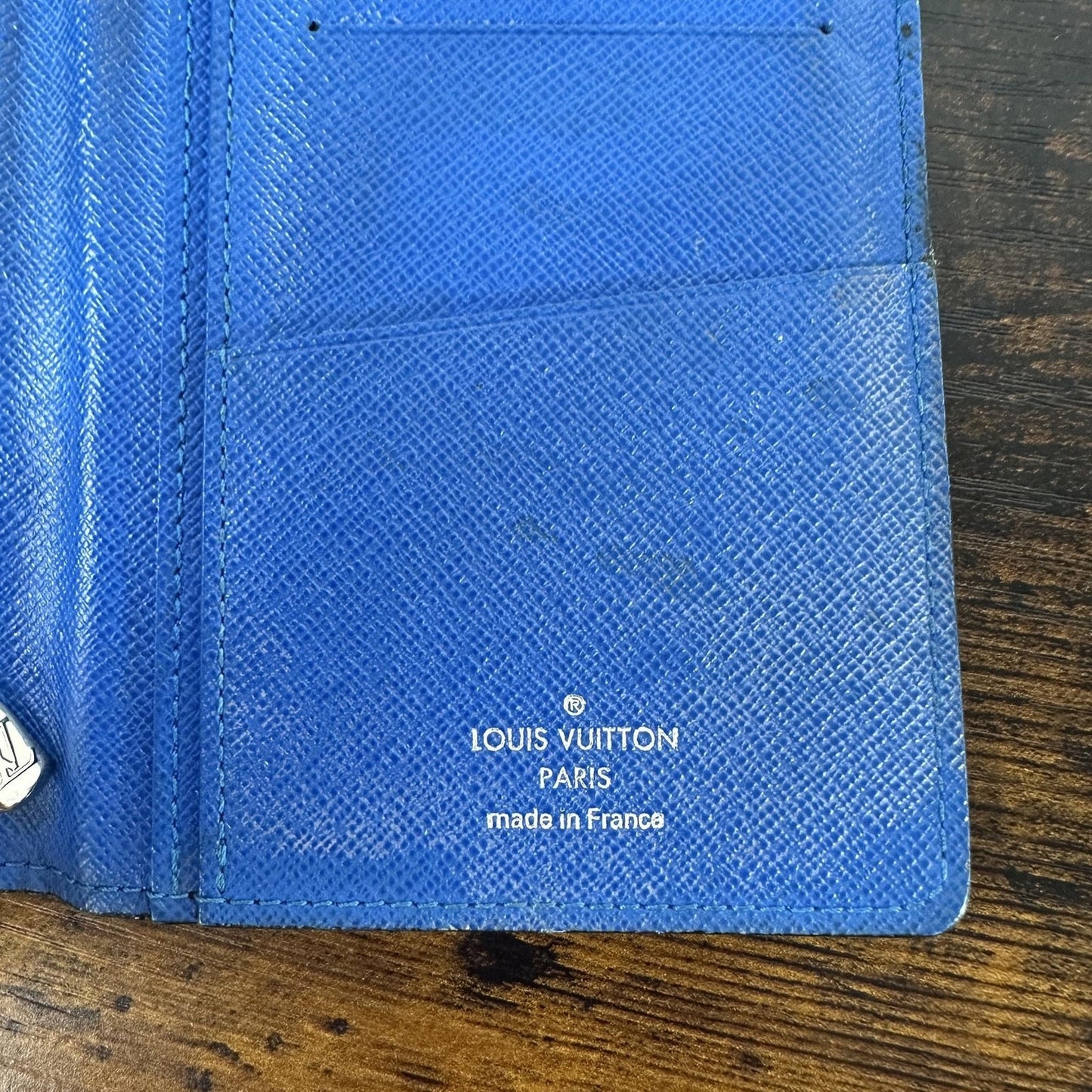 Louis Vuitton Long Wallet Mens One Size Black Blue Leather Bifold France
