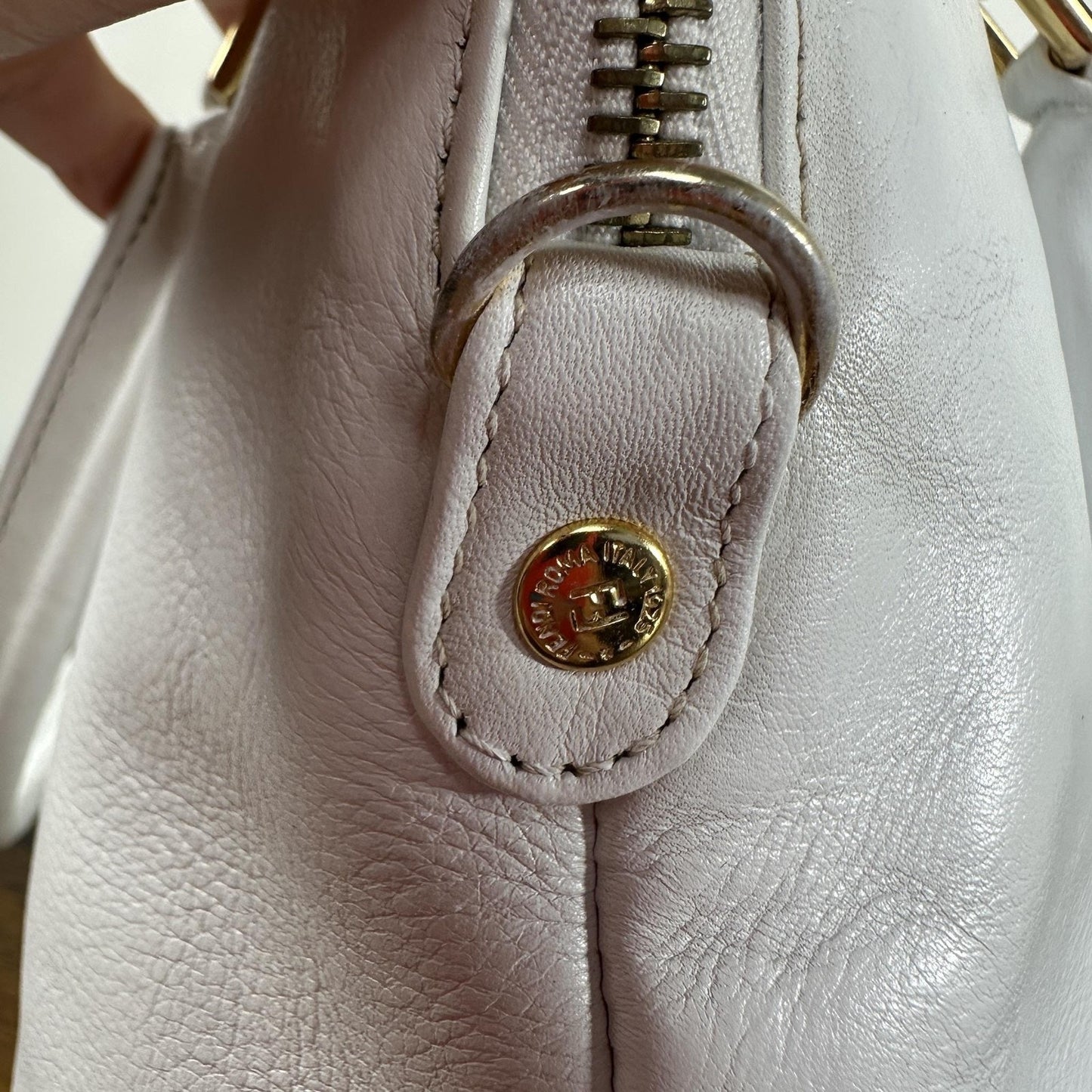 Fendi Vintage Satchel Bag Womens Medium White Leather Italy Top Handle FF