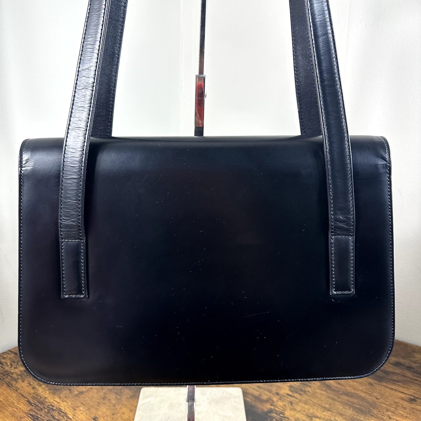 Burberry Nova Check Black Leather Shoulder Bag Authentic Vintage
