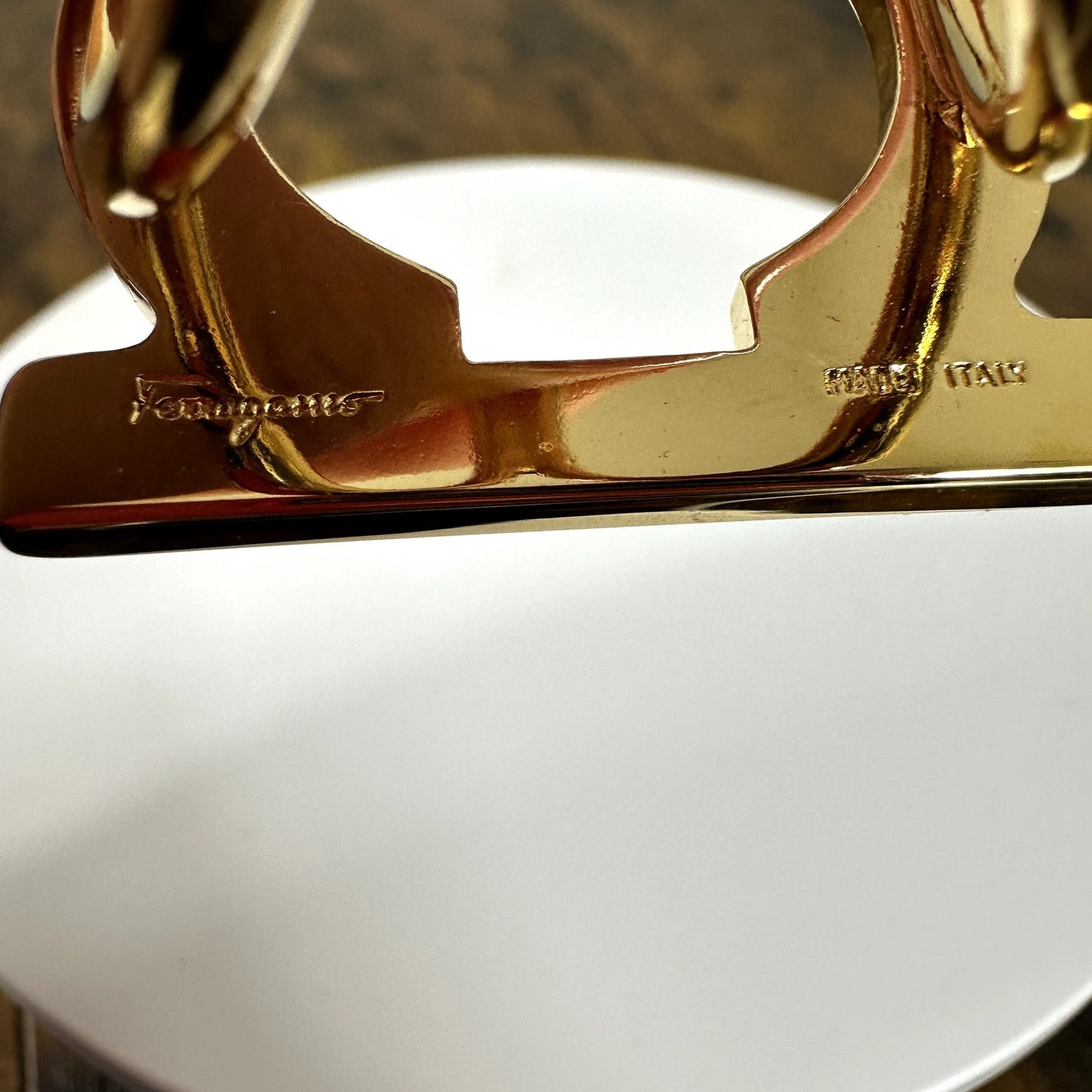 Salvatore Ferragamo Gancini Gold Tone Scarf Ring