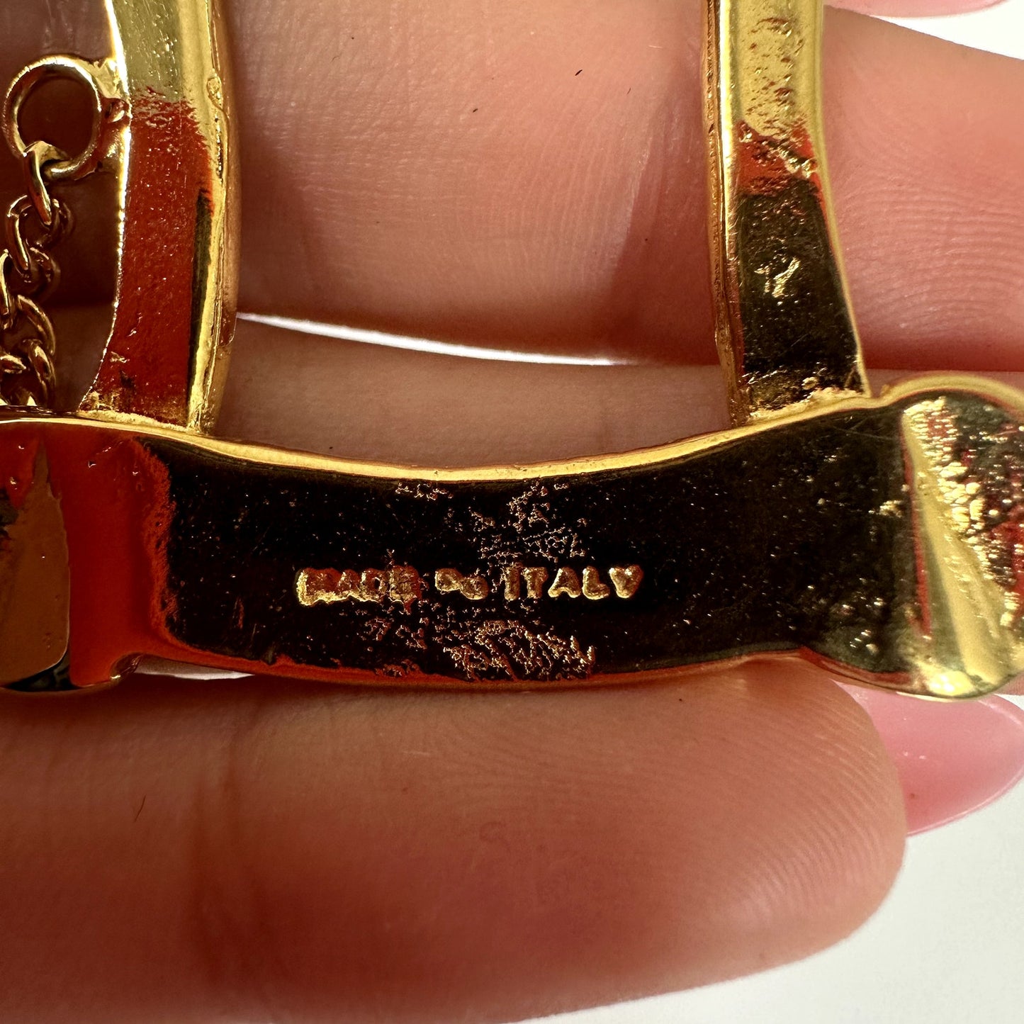 Vintage CELINE 1990 Gold Tone Scarf Clip Brooch Bar Frame Made in Italy Chain