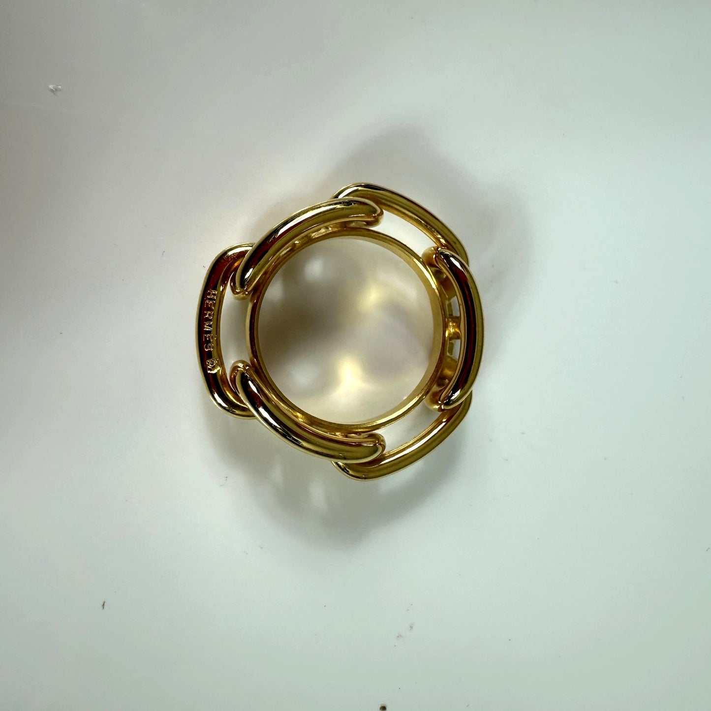 Authentic Hermes Chaine d’Ancre Scarf Ring Gold Tone Signed Hermes Accessory