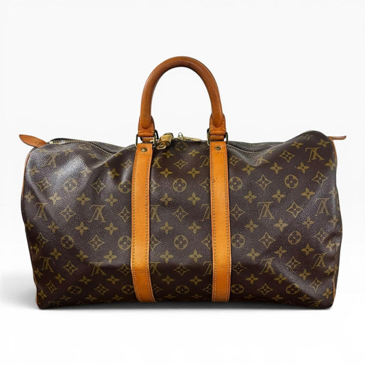 Louis Vuitton Brown Monogram Keepall 45 Canvas Travel Duffel Bag Made France