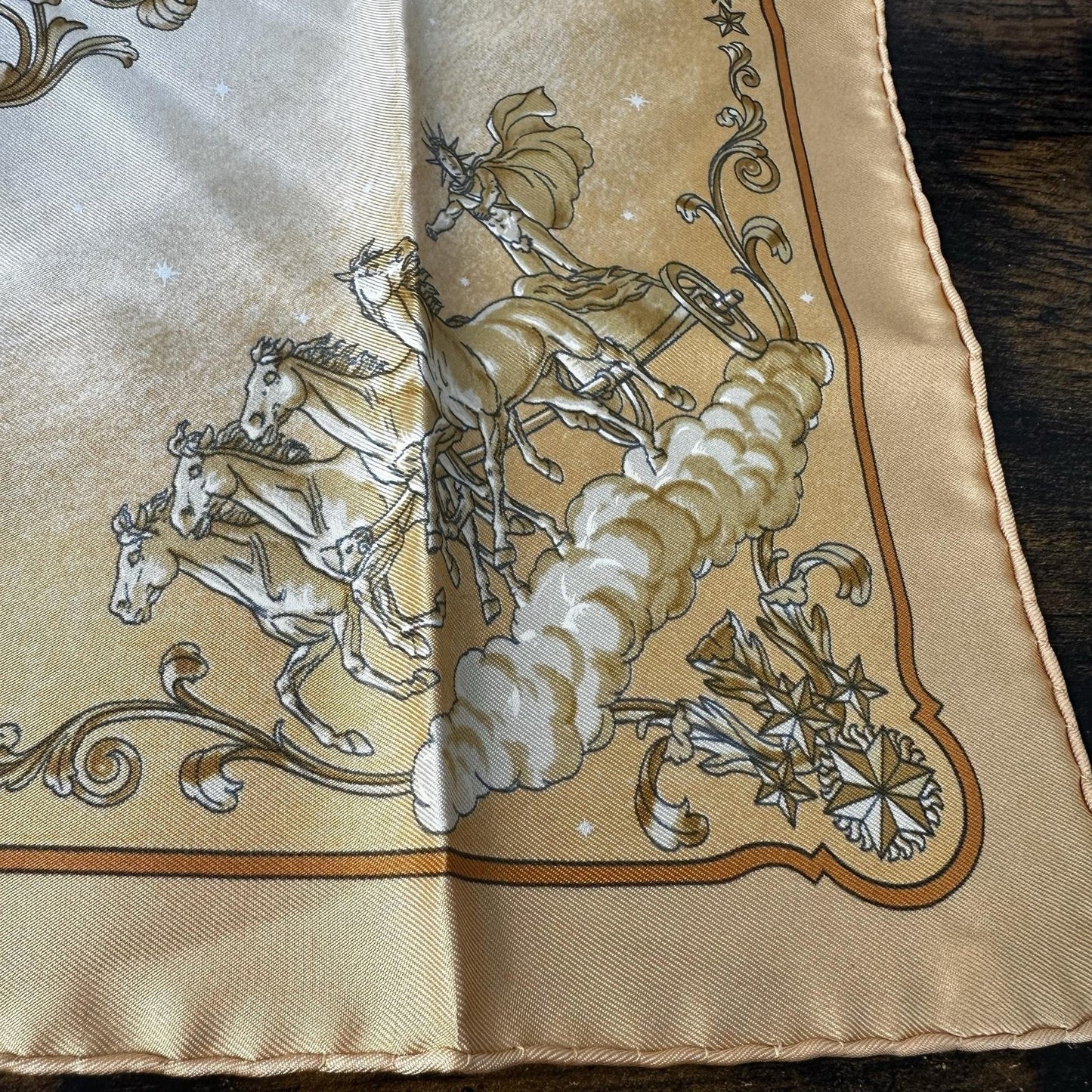 Hermes Vintage French Festival Hawaii Scarf Gold Silk Square France 16.5”