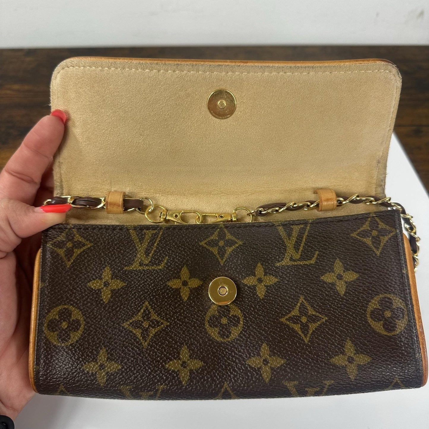 Louis Vuitton Vintage Monogram Twin Pochette Bag Small Brown Canvas Spain