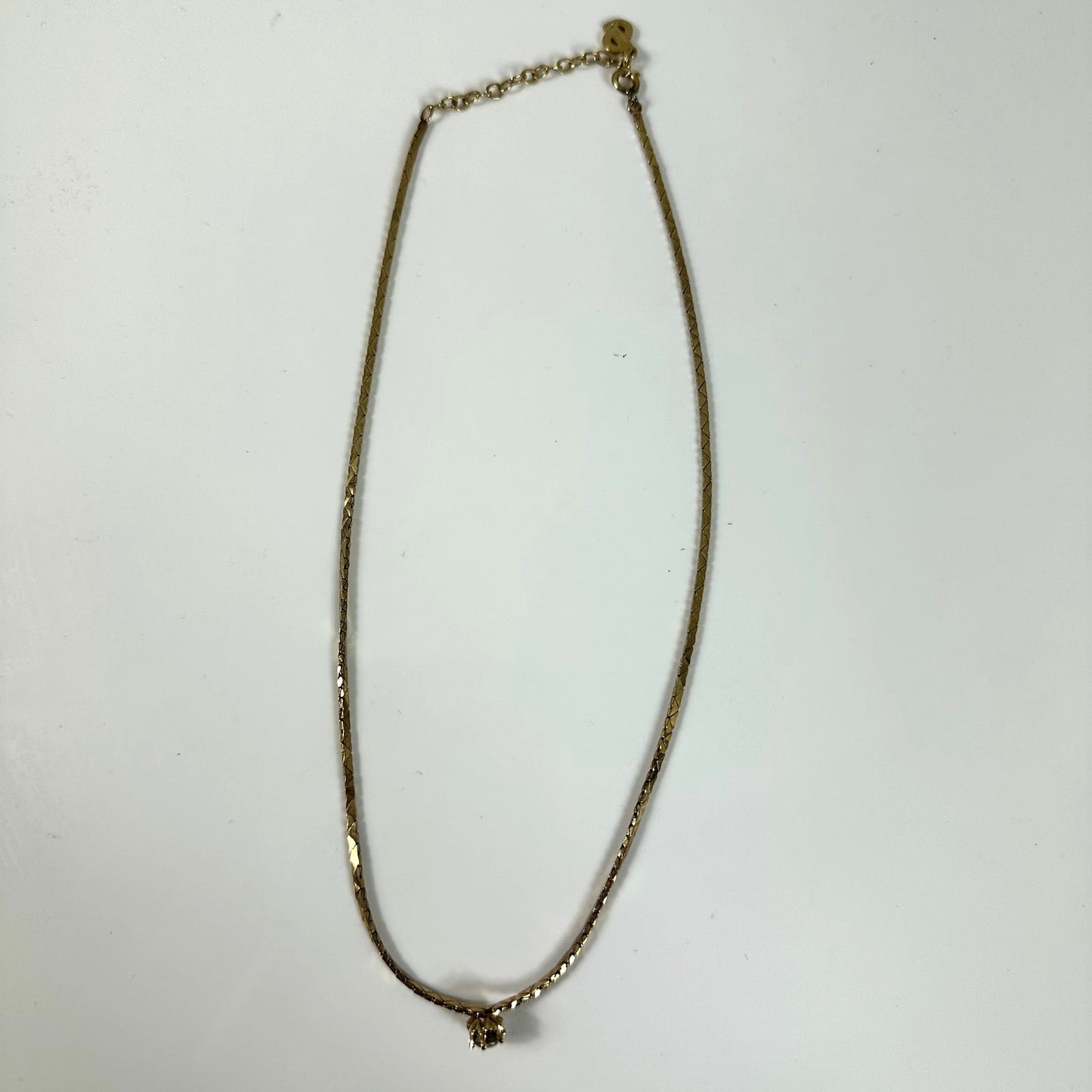 Christian Dior Vintage Gold Tone Crystal Solitaire Collar Necklace