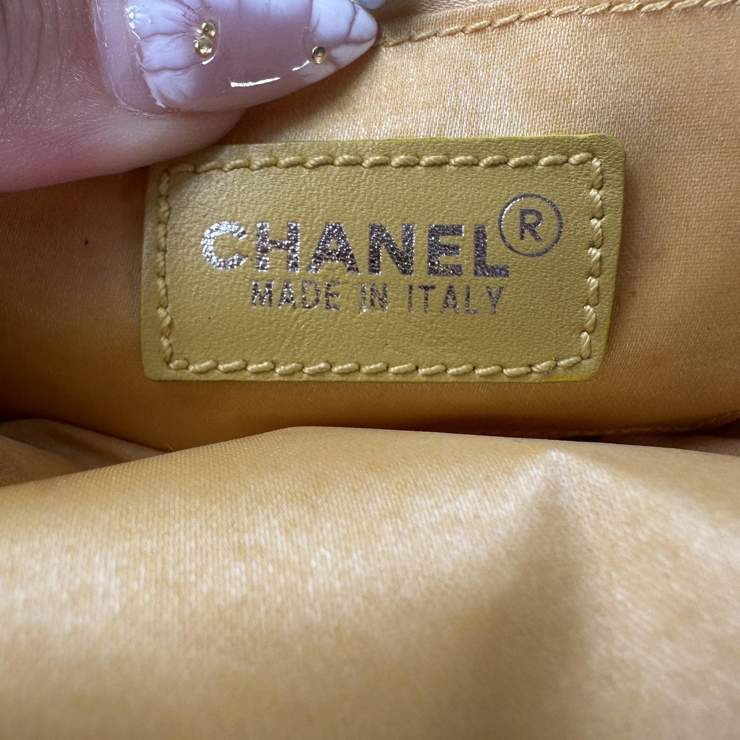 Chanel Vintage Travel Line Round Mini Pouch Bag Yellow Canvas CC Logo Wristlet