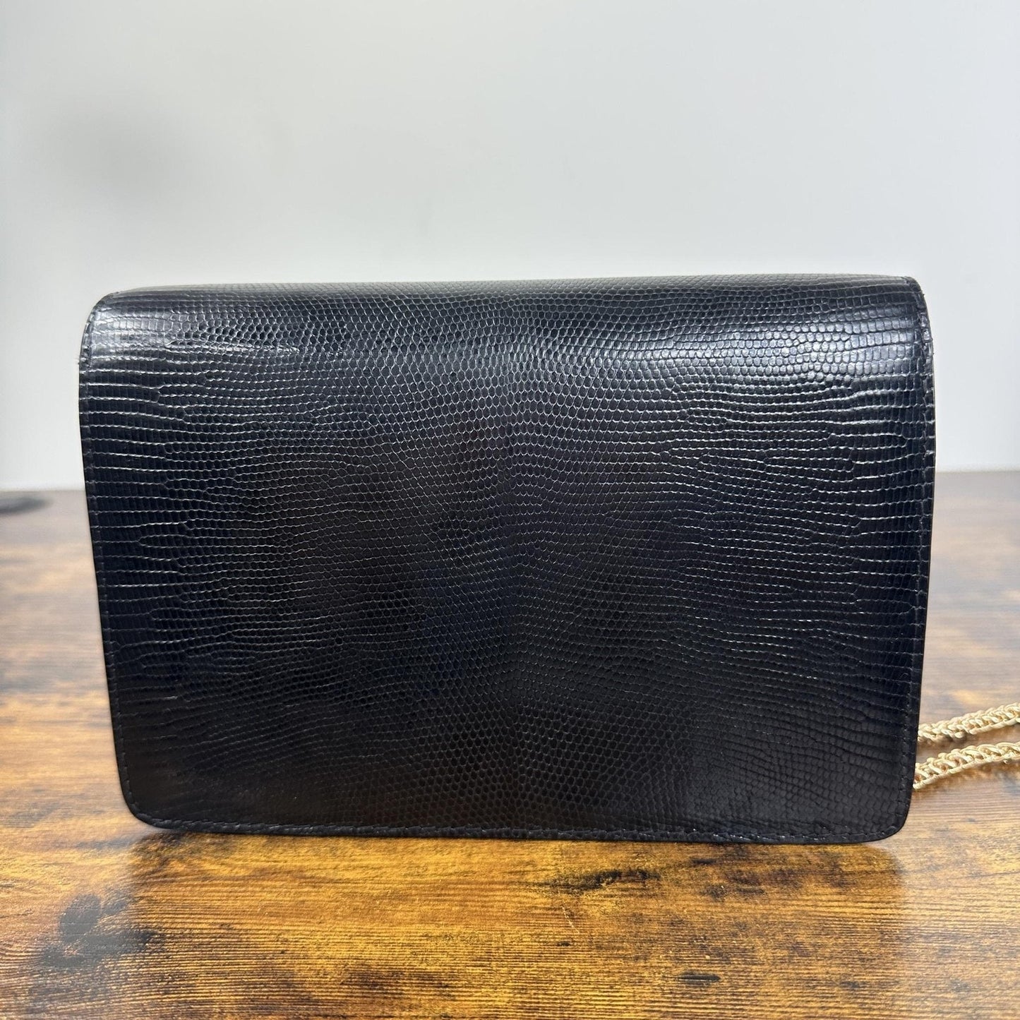 Gucci Lapis Lazuli Lizard Skin Vintage Bag Small Black Leather Italy