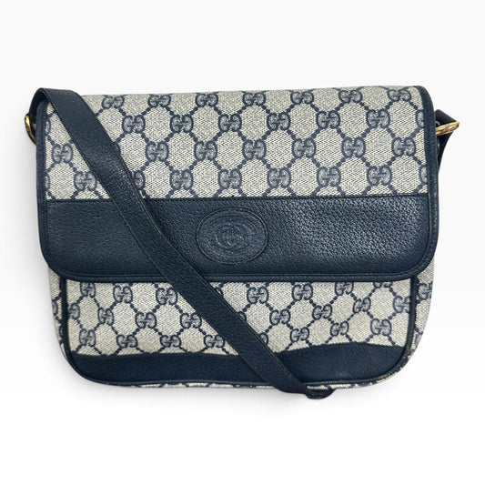 Gucci GG Monogram Vintage Crossbody Bag Medium Beige Blue Canvas Italy