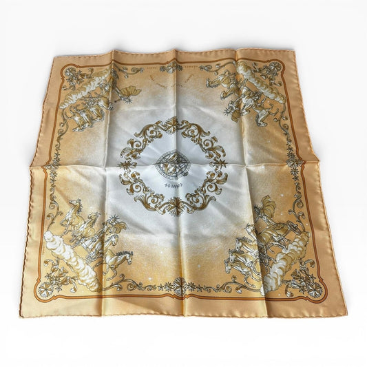Hermes Vintage French Festival Hawaii Scarf Gold Silk Square France 16.5”