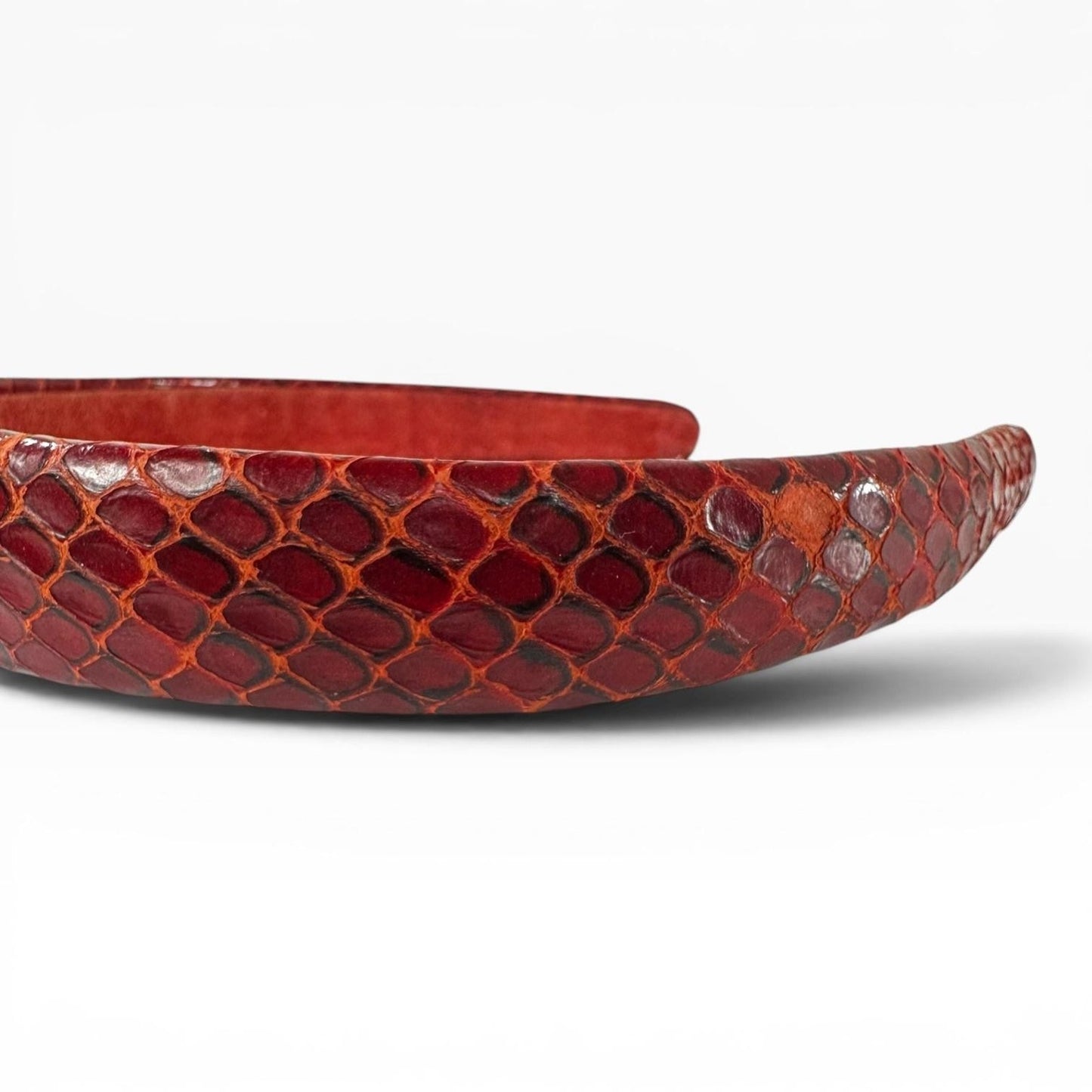 Fendi Headband One Size Red Snake Leather Suede Logo Hair Accessory