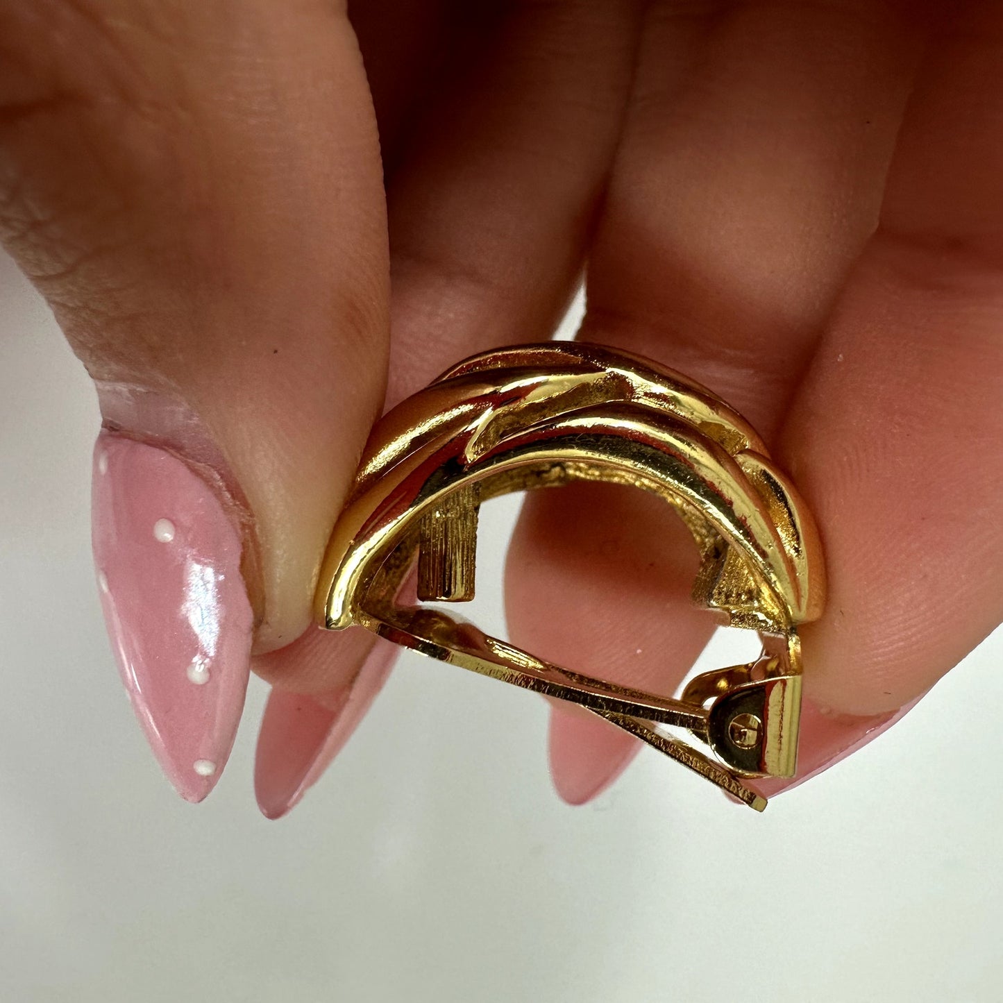 Christian Dior Vintage Gold Tone Half Hoop Clip On Earrings Vintage Authentic