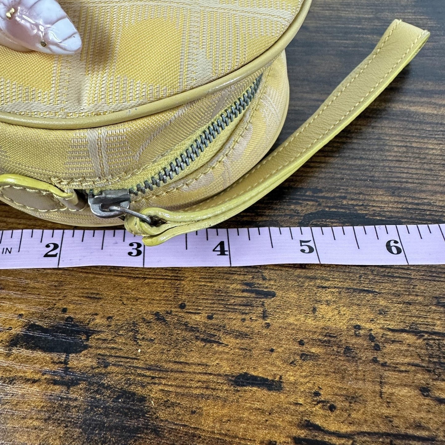 Chanel Vintage Travel Line Round Mini Pouch Bag Yellow Canvas CC Logo Wristlet