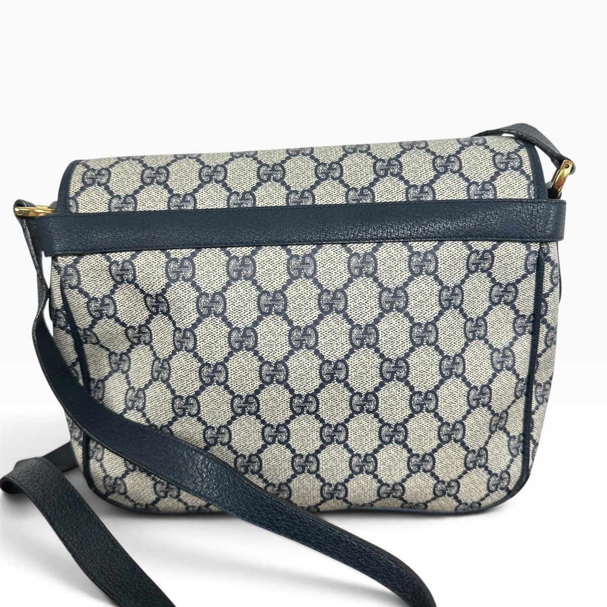 Gucci GG Monogram Vintage Crossbody Bag Medium Beige Blue Canvas Italy