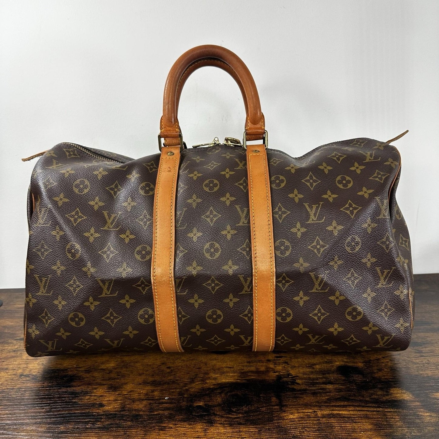 Louis Vuitton Brown Monogram Keepall 45 Canvas Travel Duffel Bag Made France