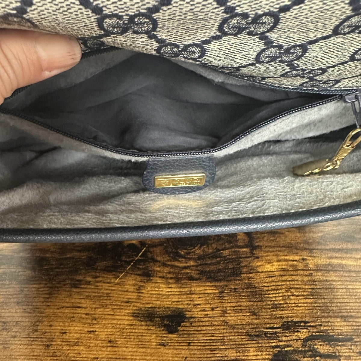 Gucci GG Monogram Vintage Crossbody Bag Medium Beige Blue Canvas Italy