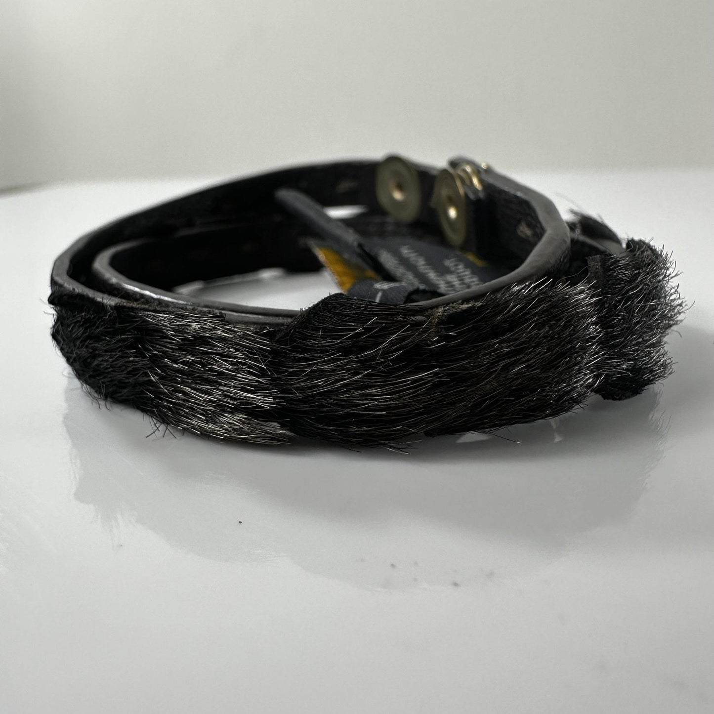 Fendi Black Leather Fur Trim Wrap Bracelet Gold Tone Snap Made In Italy Designer