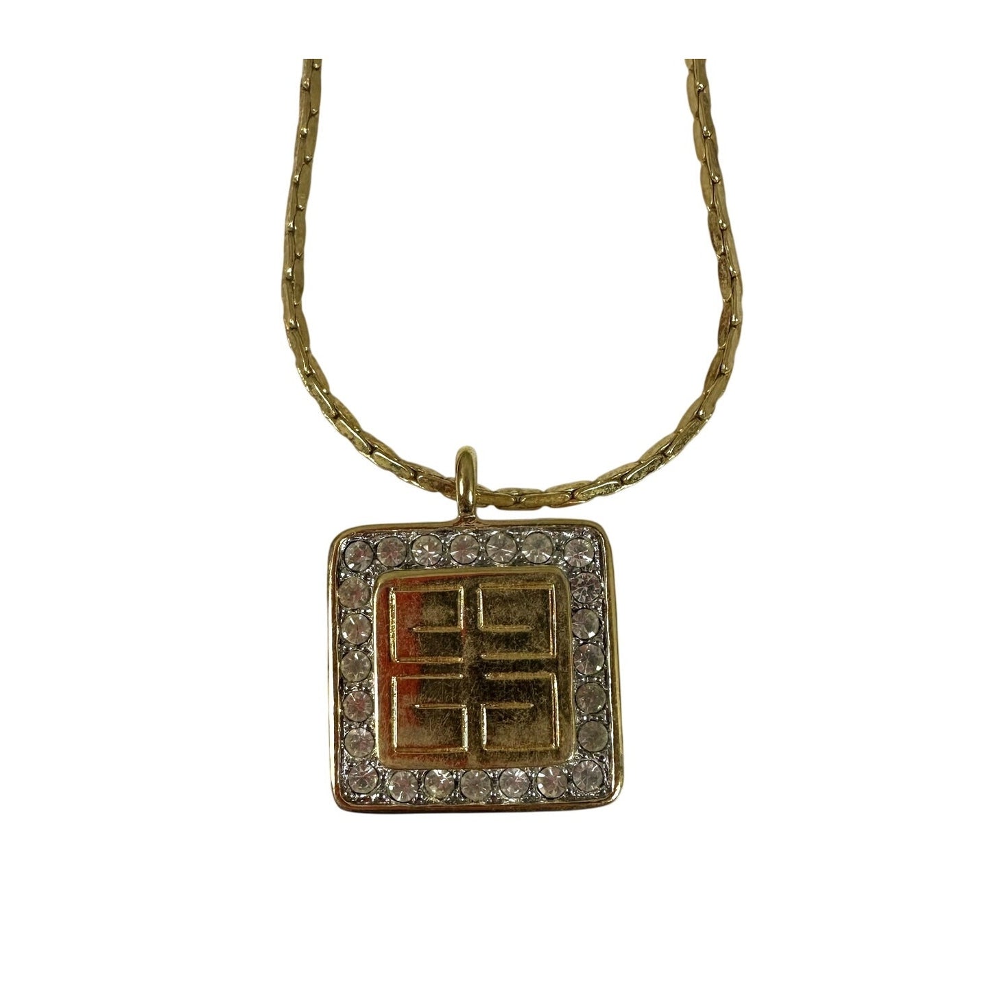 Vintage Givenchy 4G Logo Rhinestone Gold Tone Choker Necklace