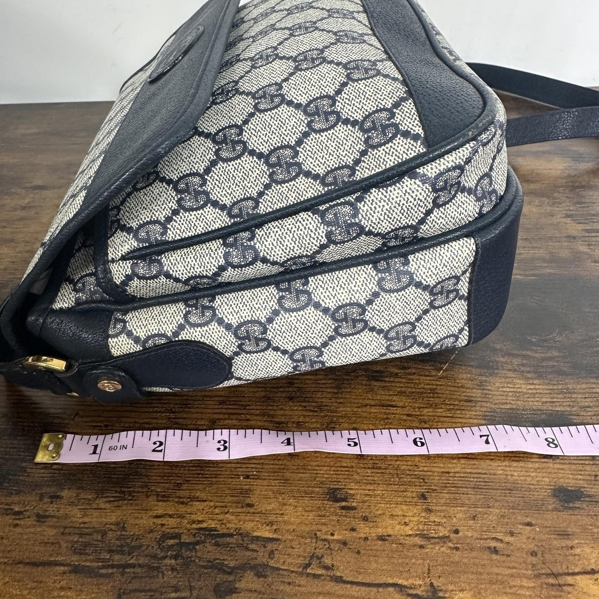 Gucci GG Monogram Vintage Crossbody Bag Medium Beige Blue Canvas Italy