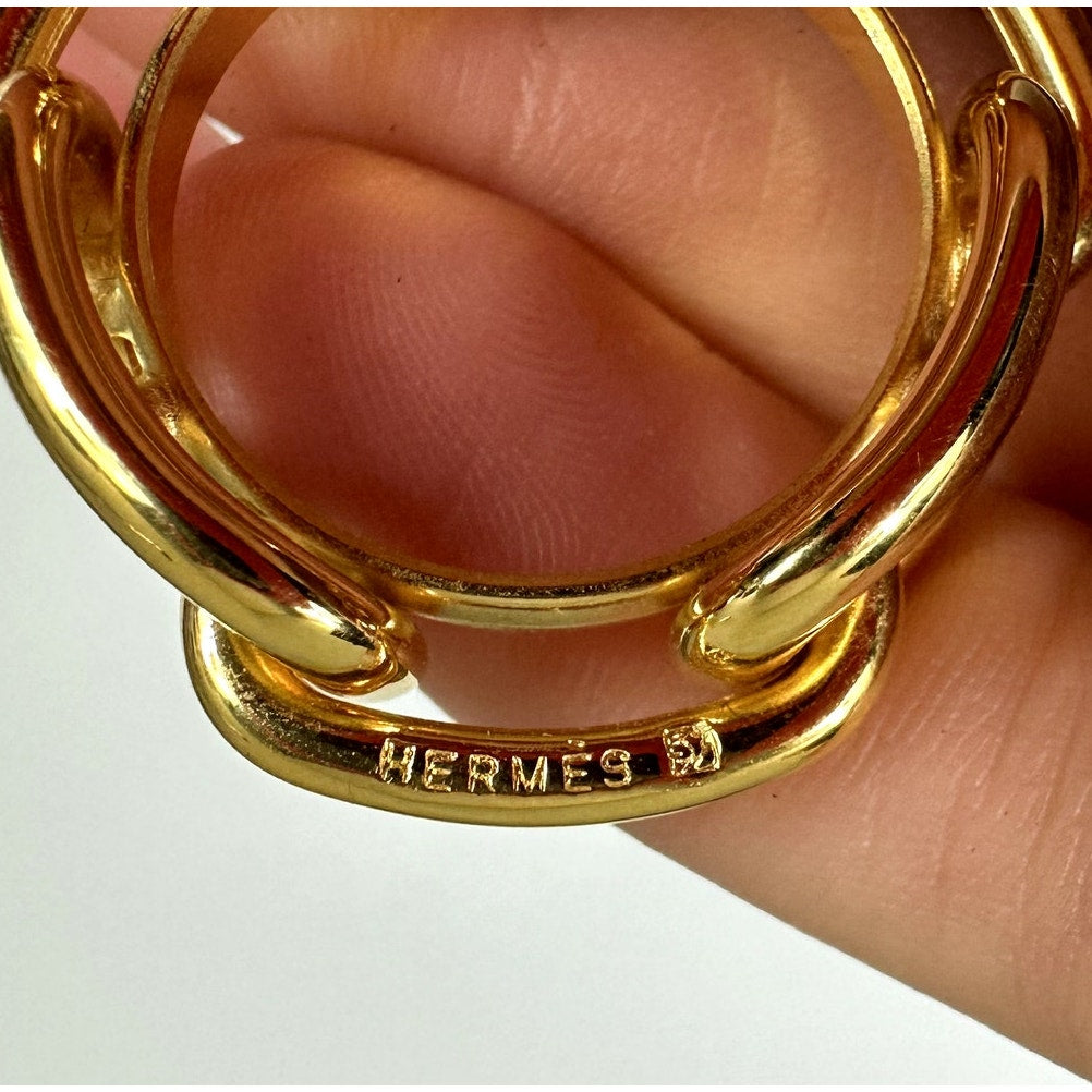 Authentic Hermes Chaine d’Ancre Scarf Ring Gold Tone Signed Hermes Accessory