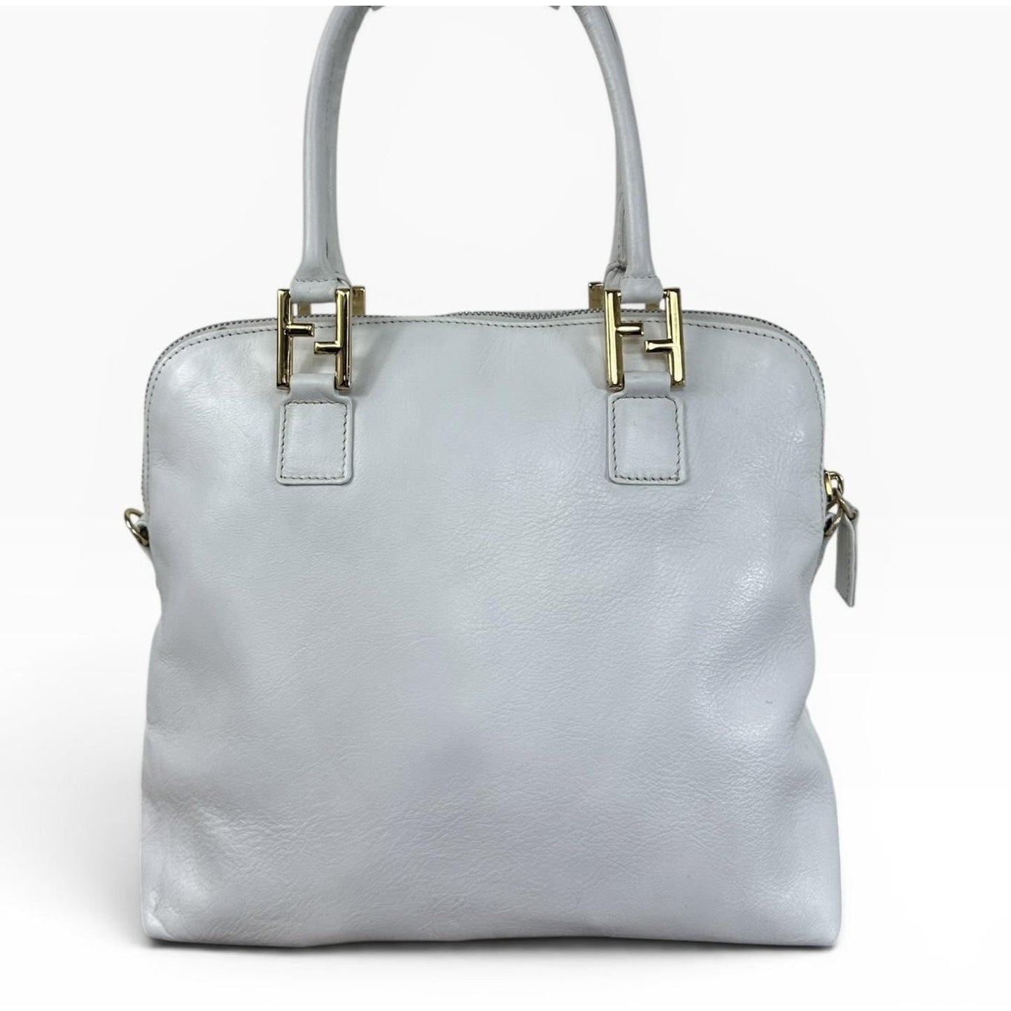Fendi Vintage Satchel Bag Womens Medium White Leather Italy Top Handle FF