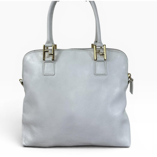 Fendi Vintage Satchel Bag Womens Medium White Leather Italy Top Handle FF