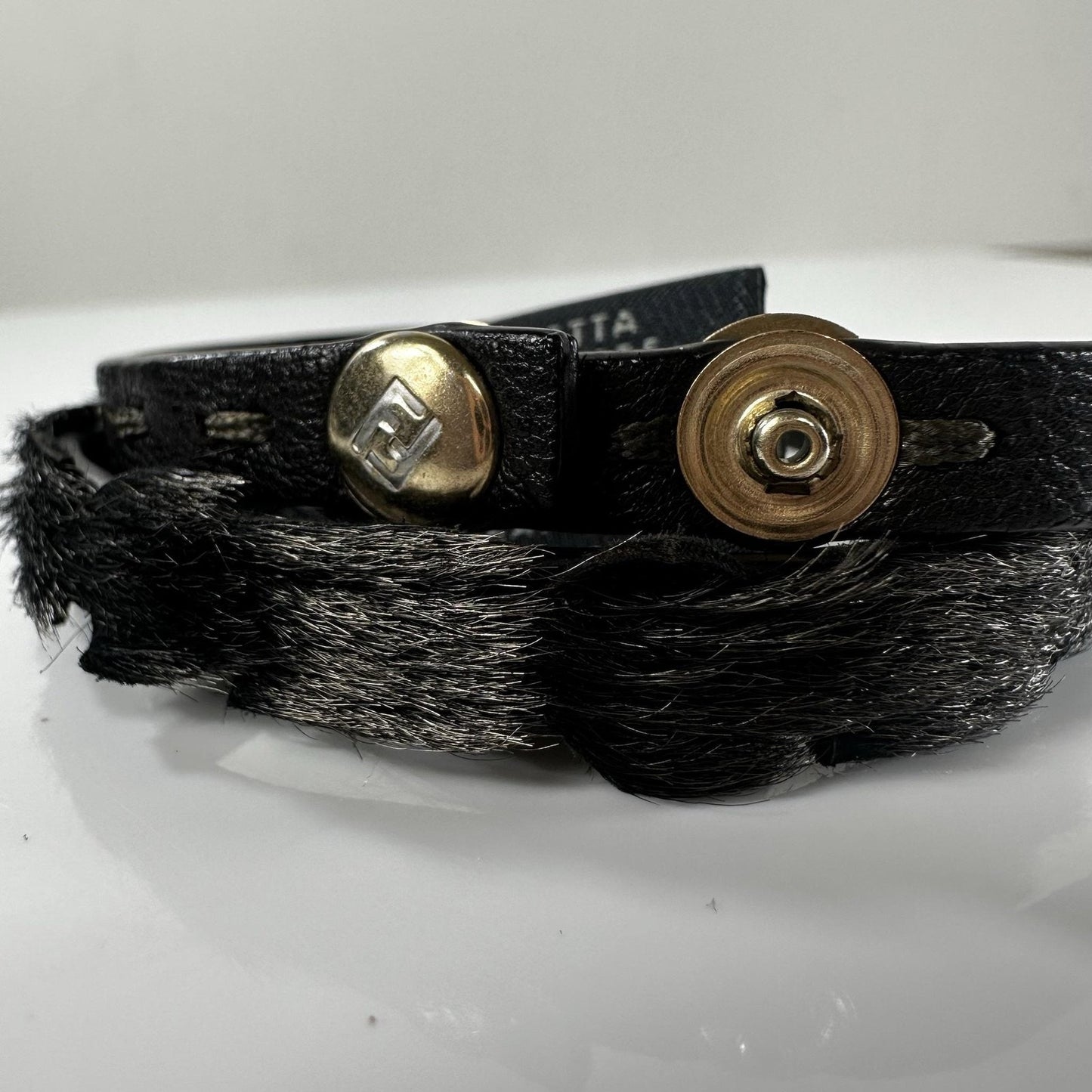 Fendi Black Leather Fur Trim Wrap Bracelet Gold Tone Snap Made In Italy Designer