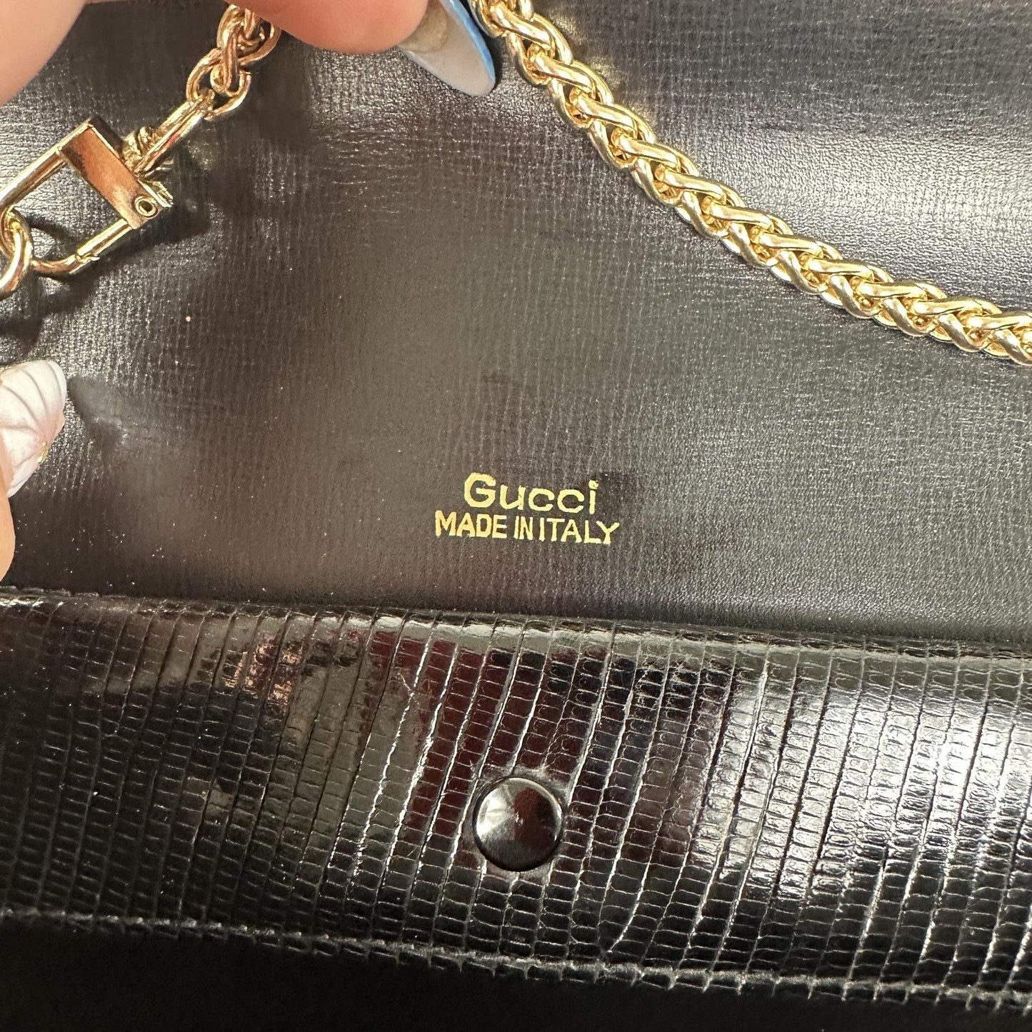 Gucci Lapis Lazuli Lizard Skin Vintage Bag Small Black Leather Italy