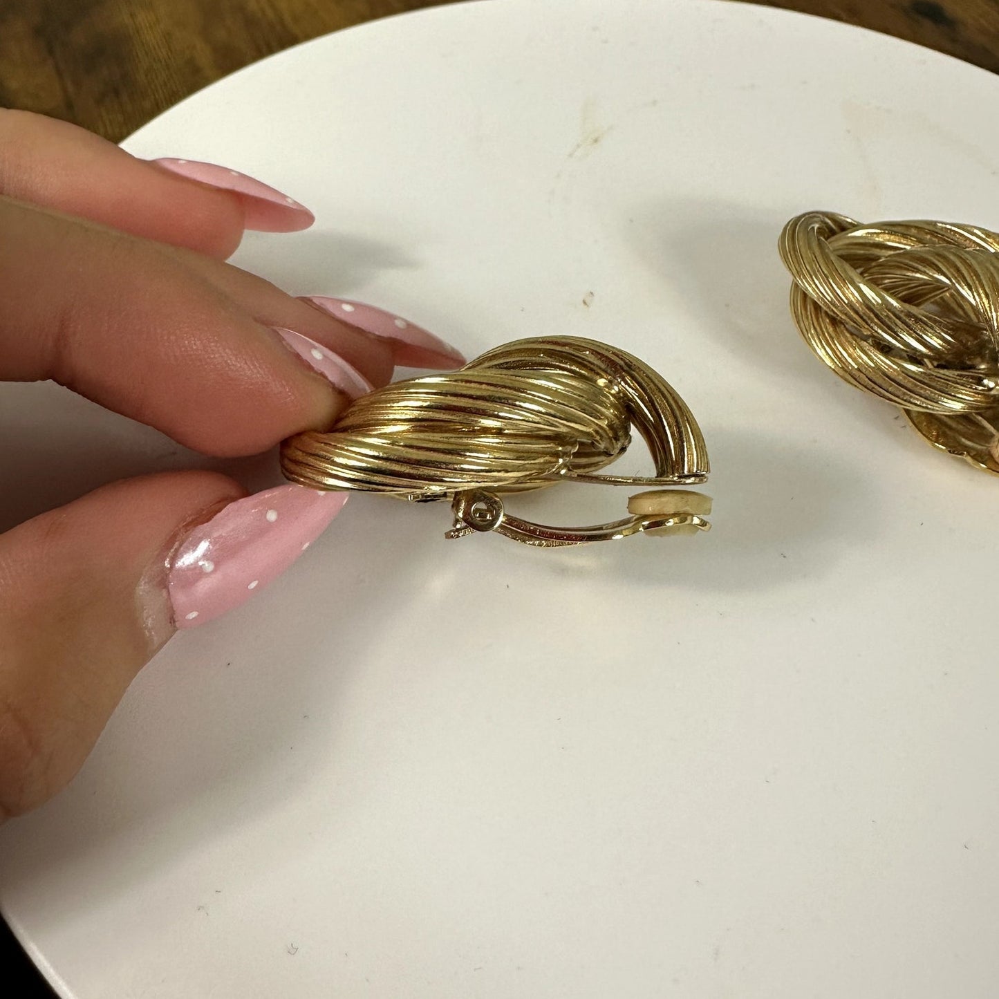 Vintage GIVENCHY Gold Tone Rope Knot Clip-On Earrings Signed Paris New York