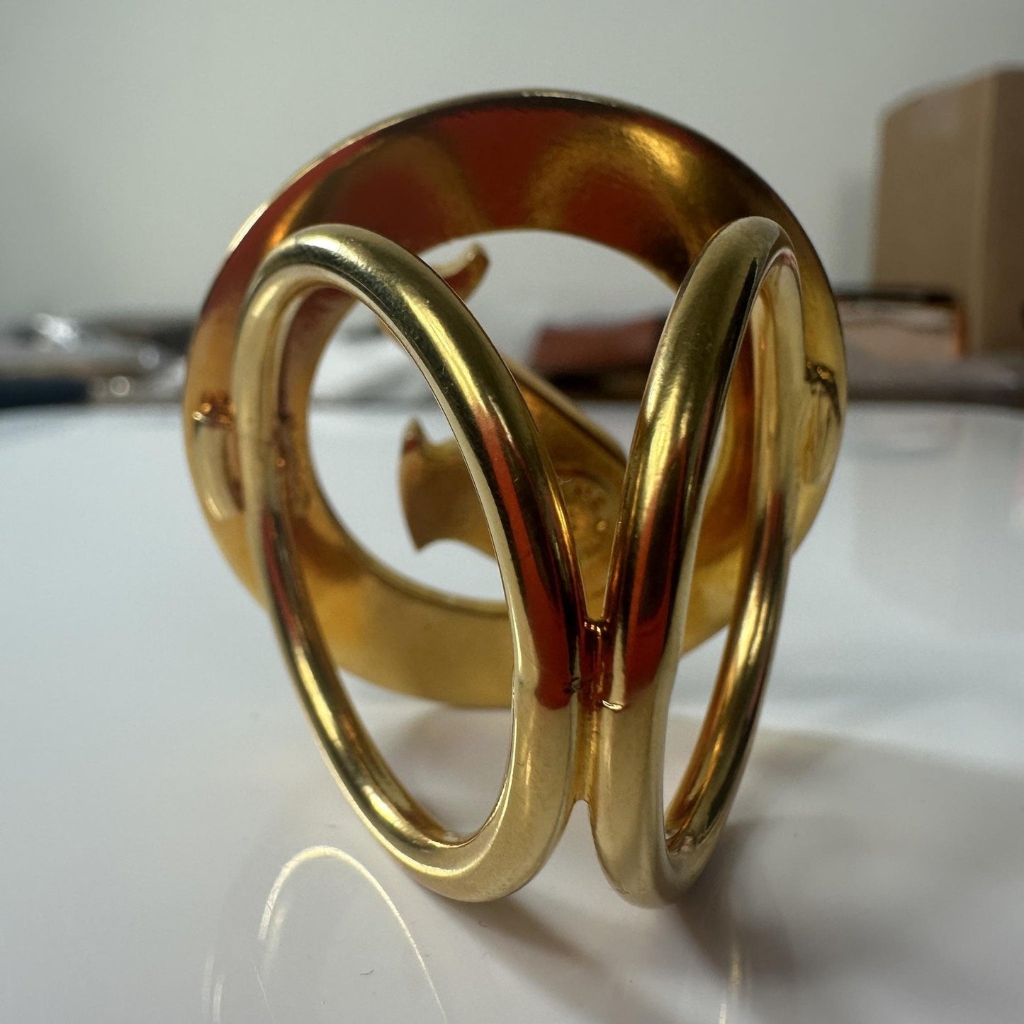 CELINE Scarf Ring Gold Tone Vintage Saxophone Logo Round Made In Italy