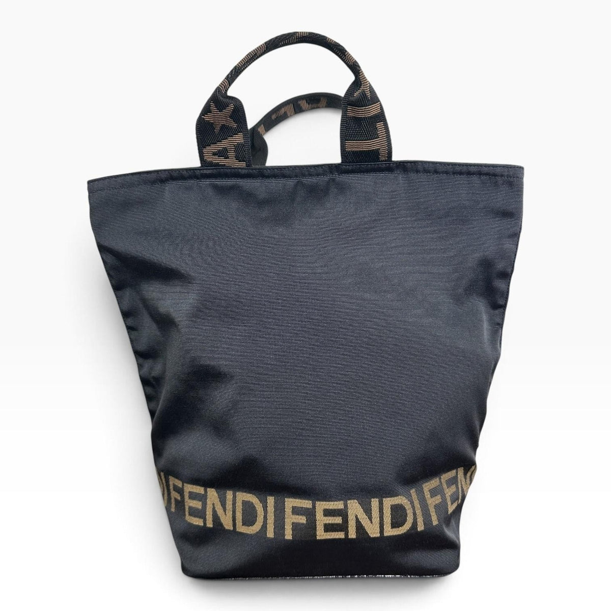 Fendi Roma Shopper Tote Bag Medium Black Nylon Logo Handles Italy Designer
