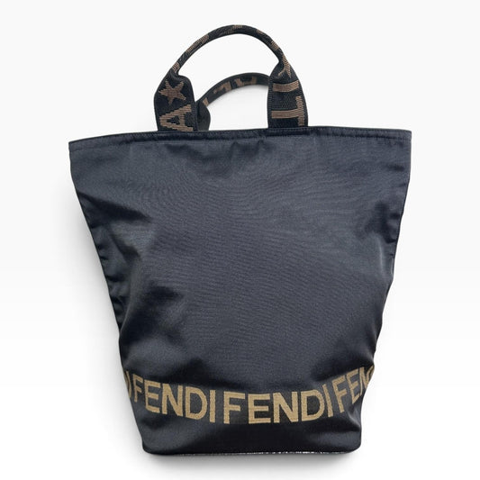 Fendi Roma Shopper Tote Bag Medium Black Nylon Logo Handles Italy Designer