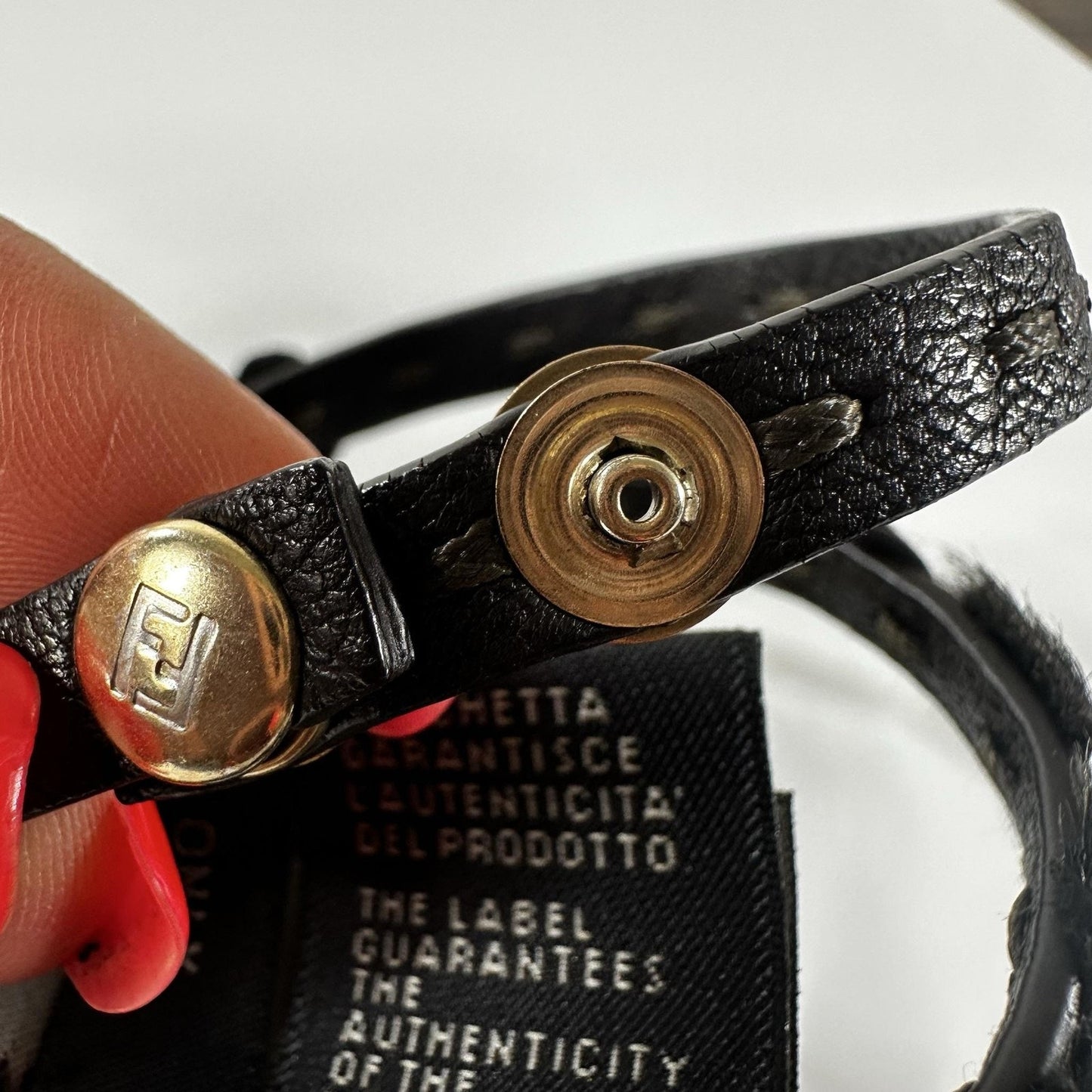 Fendi Black Leather Fur Trim Wrap Bracelet Gold Tone Snap Made In Italy Designer