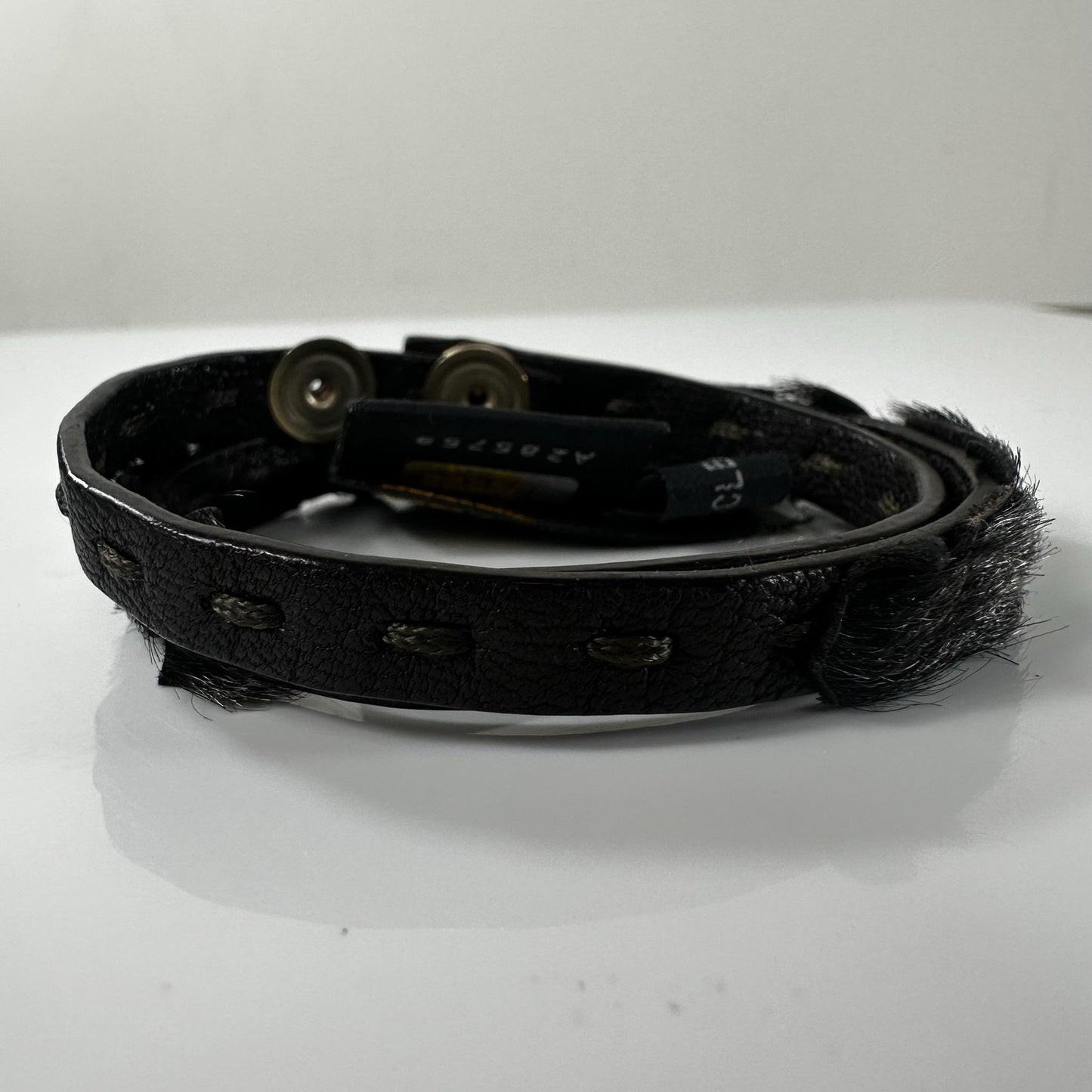Fendi Black Leather Fur Trim Wrap Bracelet Gold Tone Snap Made In Italy Designer