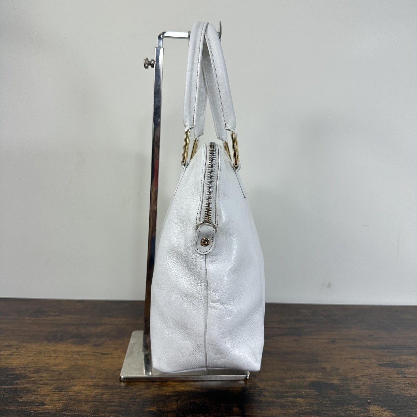 Fendi Vintage Satchel Bag Womens Medium White Leather Italy Top Handle FF