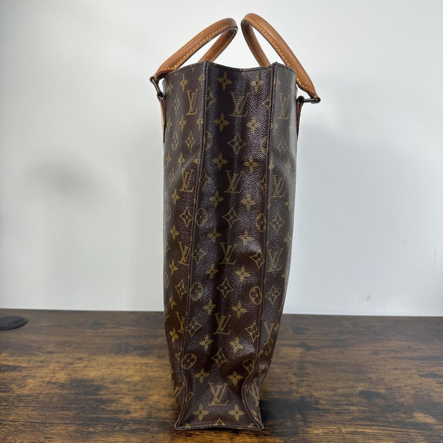 Louis Vuitton Vintage Sac Plat Tote Bag Large Brown Monogram Logo Canvas France