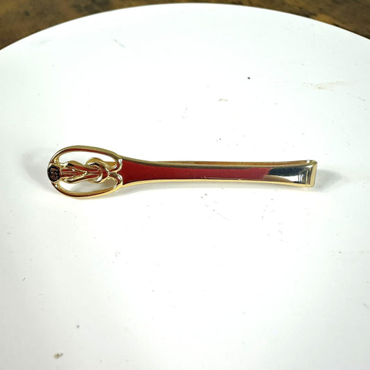 Vintage Gucci Gold Tone Red Enamel Logo Tie Clip Bar Mens 2.5 Inch Italy