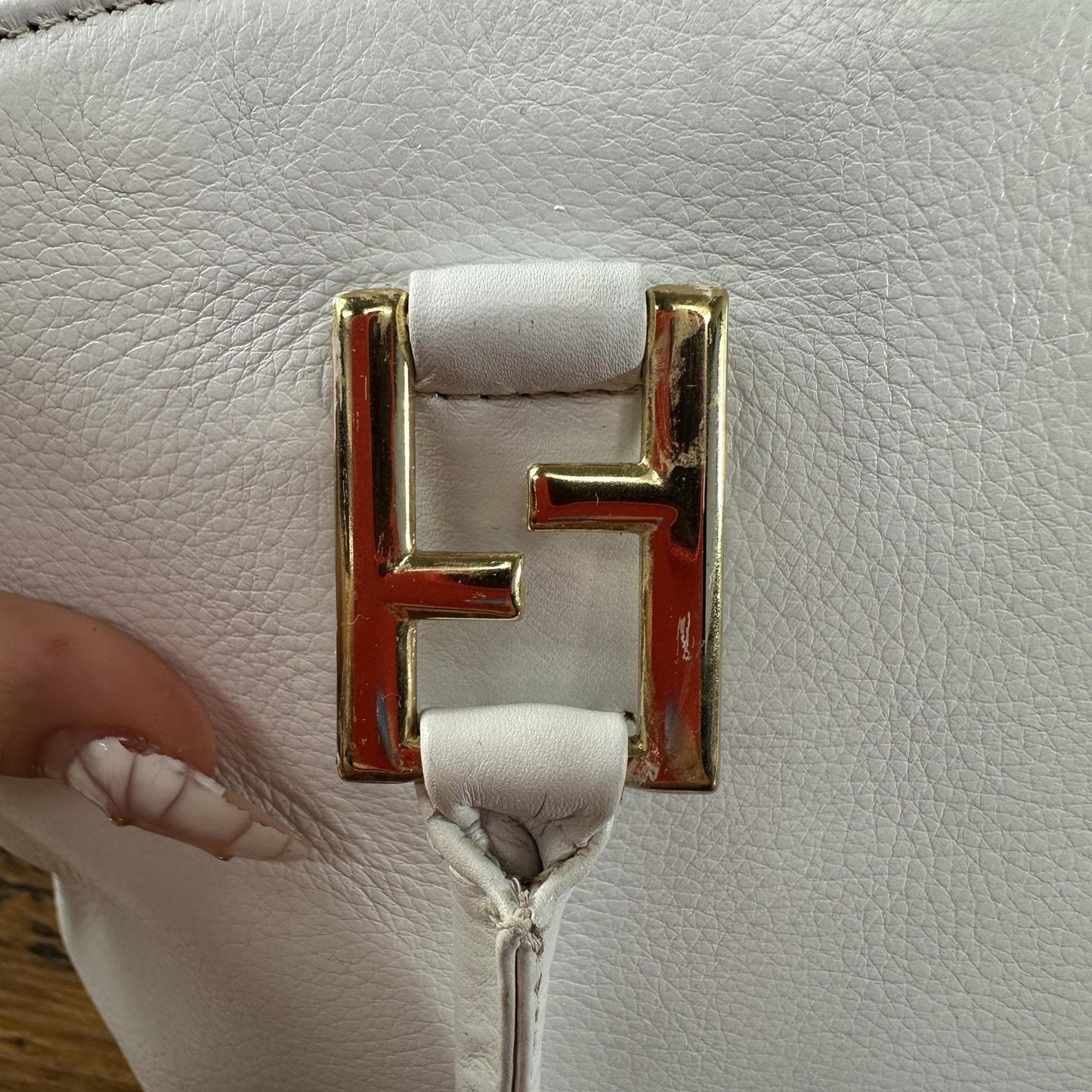 Fendi Vintage Satchel Bag Womens Medium White Leather Italy Top Handle FF