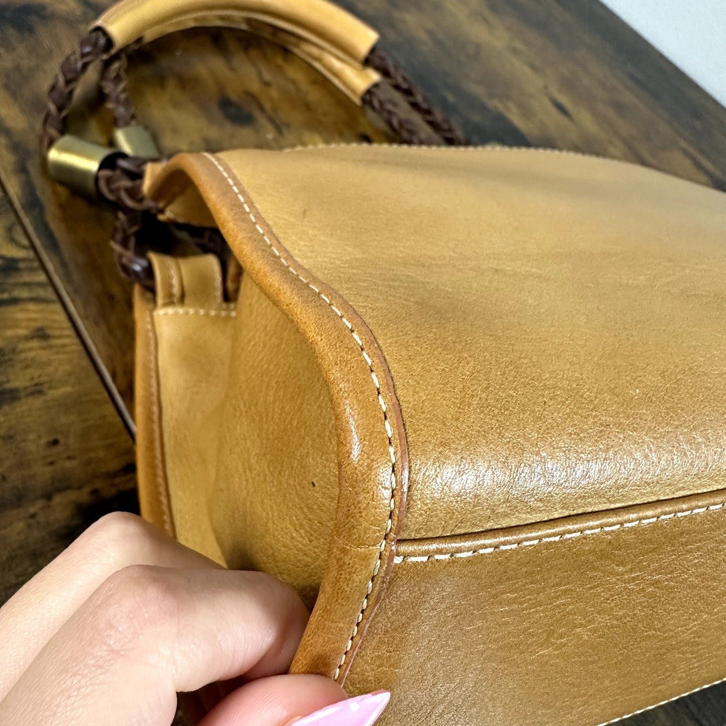 Chloe Ethel Braided Handle Shoulder Bag Purse Camel Tan Leather Vintage