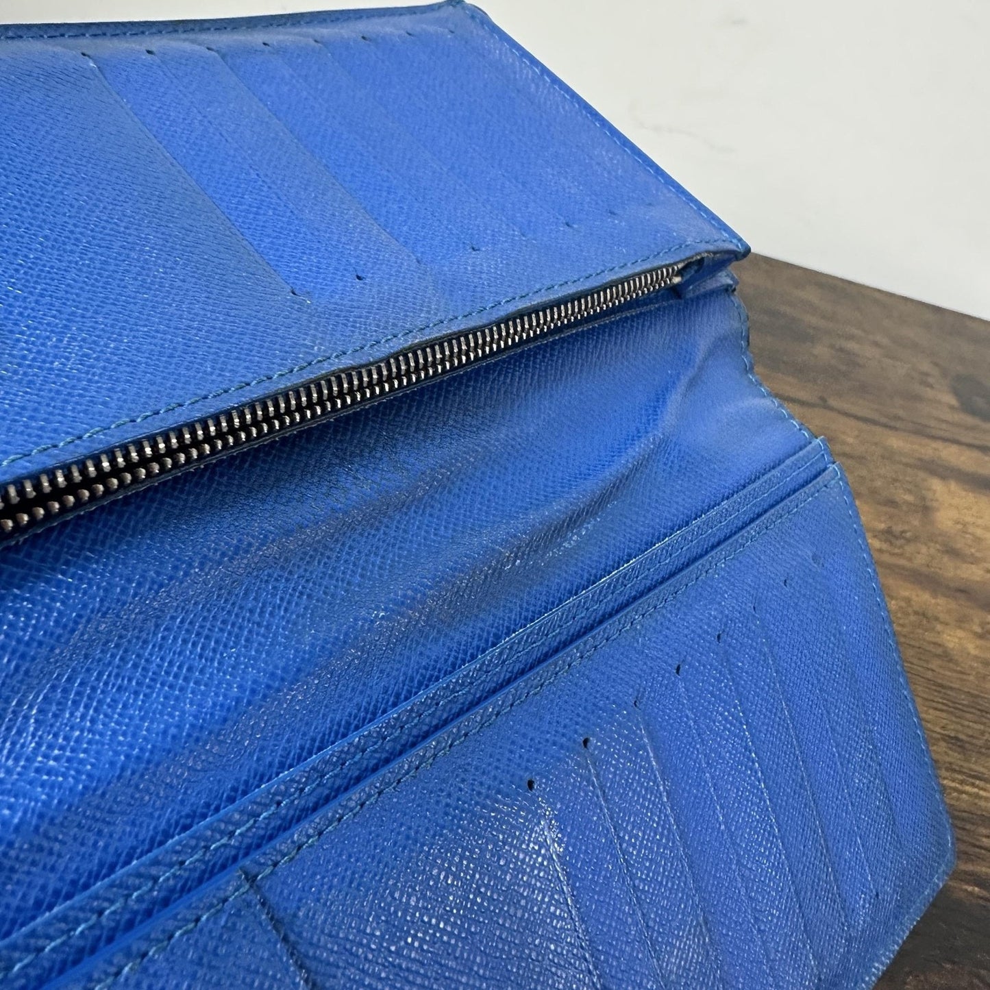 Louis Vuitton Long Wallet Mens One Size Black Blue Leather Bifold France