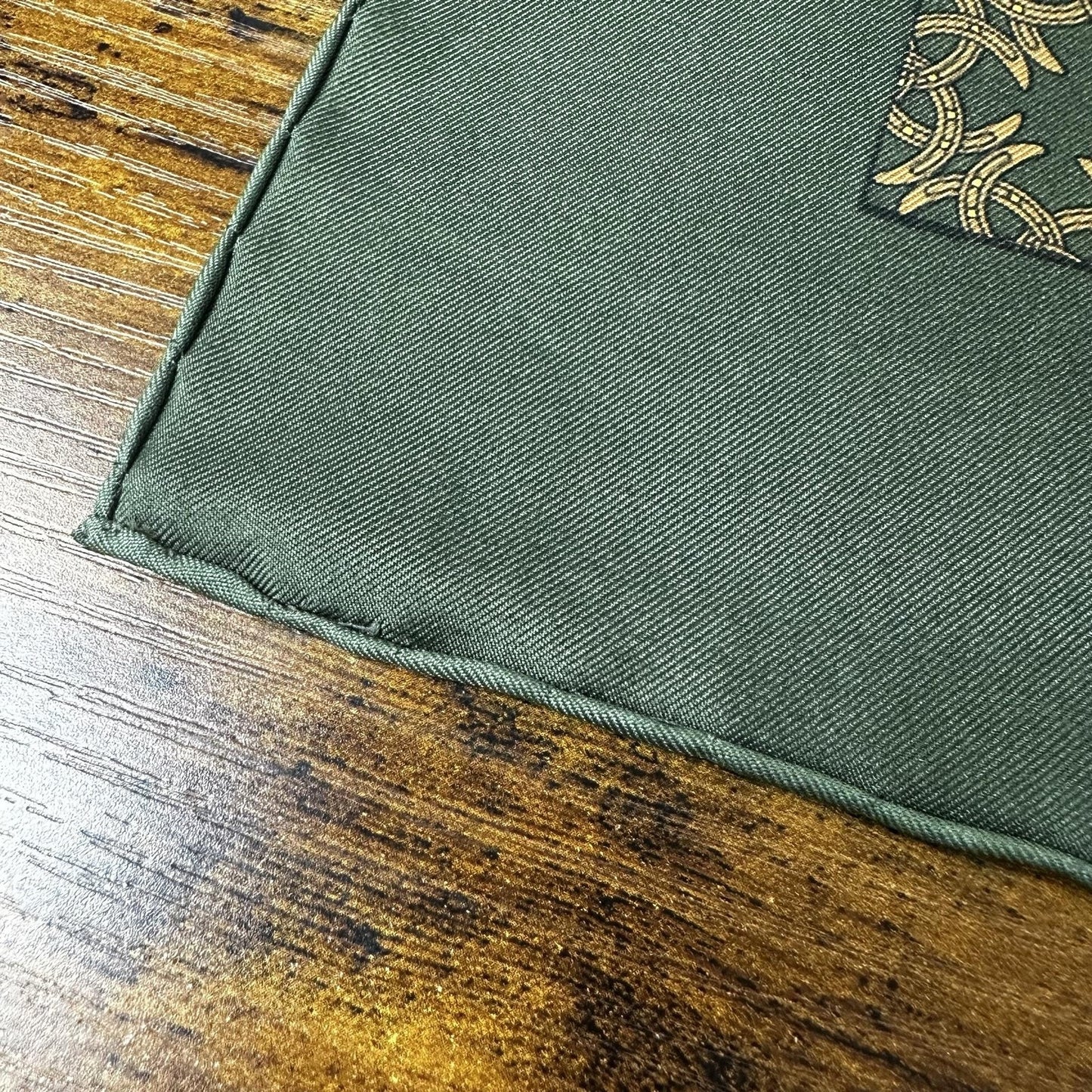 Hermes Silk Square Scarf 16.5” Green Twill Geometric Pattern Print