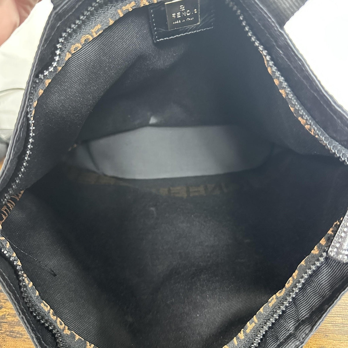 Fendi Roma Shopper Tote Bag Medium Black Nylon Logo Handles Italy Designer